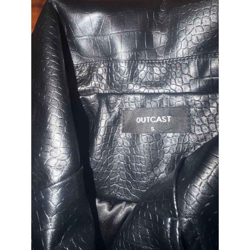 Outcast Clothing Black Croc Embossed Faux Leather Trench Coat Jacket Small - Picture 8 of 10
